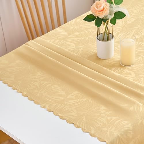 Square Tablecloth 54x54 Inch Golden Table Cloth Leaves Pattern