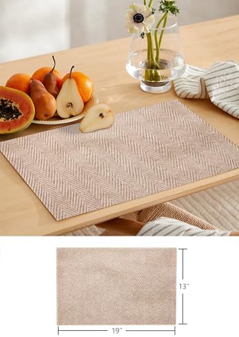 Beige Burlap Texture Table Runner and Placemats for Dining