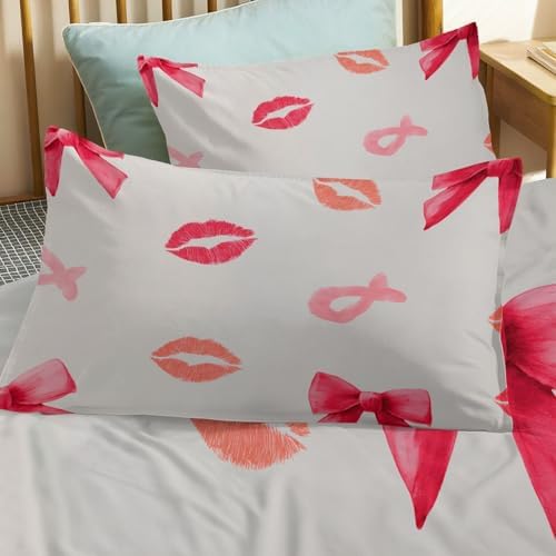 California King Duvet Cover Set Minimalist Bow Lip Print Pattern Soft