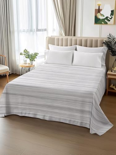 Cal King Size Flat Sheet Only, Gradient Gray Stripes Bed Top Sheet