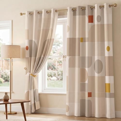 Neutral Geometric Curtains 42" W x 84" L, 2 Panels, Room Darkening