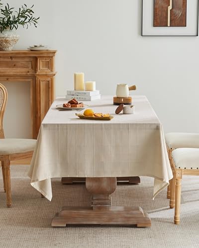 ZeeMart Linen Checked Square Table Cloth 60x60 Inch Neutral Beige