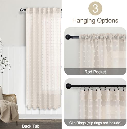 Beige Sheer Curtains 63 Inch Length for Bedroom Living Room Kids