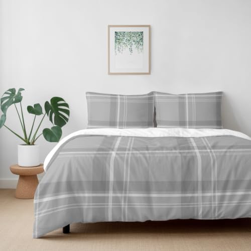 4 Piece Duvet Cover Set for Cal King Size Bed,Minimalist Gray Plaid