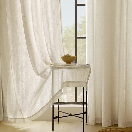 Faux Linen Beige Curtains 84 Inches Long for Living Room Rustic