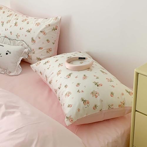 Nayoroom Pink Floral Duvet Cover Set Queen Green Botanical Flower