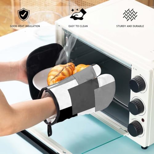 MCALK 5 Pcs Geometric Gray Oven Mitts and Pot Holders Sets, Grey Oven