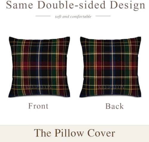 Dark Navy Tartan Plaid Pillow Covers 22x22 Inch Set of 2 Linen