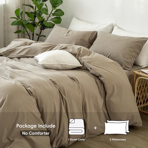 MooMee Duvet Cover Set 100% Washed Cotton Linen Like Full