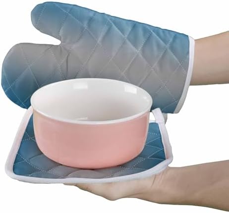 Quilted Cotton Terry Cloth Oven Mitt, Pot Holder Blue Grey Gradient