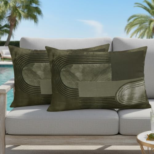 Abstract Art Throw Pillow Covers, Modern Olive Green Textured Relief