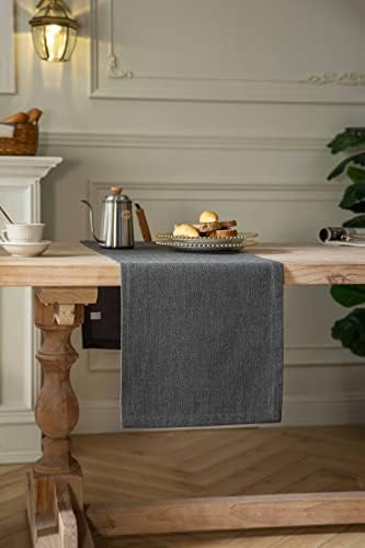 ZeeMart Burlap Style Farmhouse Table Runner, 14x72 Inches Graphite