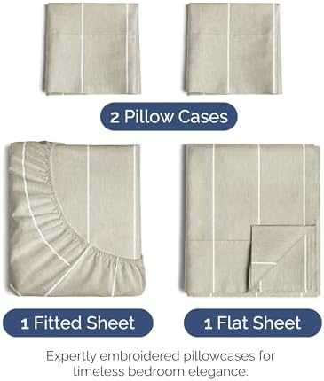Queen Sheets Set, 4 Pieces 16" Deep Pocket Hotel Luxury, Beige Stripes