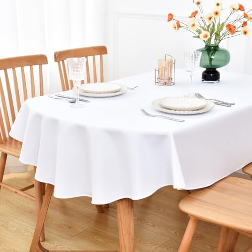 NEWISHER White Oval Tablecloth 60 x 102 inch, Washable Table Cloth