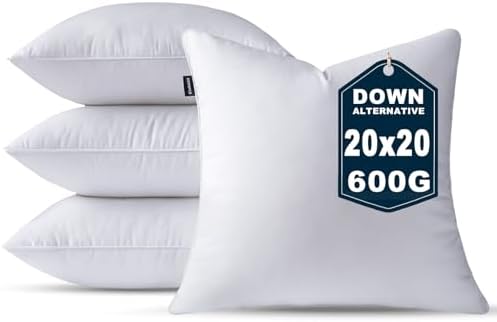 20 x 20 Pillow Inserts Set of 4 Down Alternative Throw Pillow Inserts