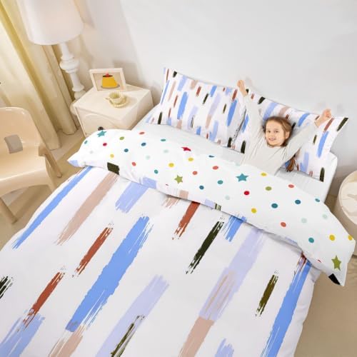 Manfei Geometric Stripe Kids Bedding Set King Size,Simple Art Brush