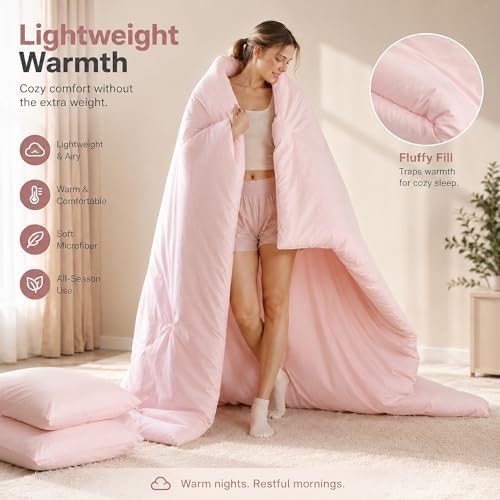 weigelia Pink Comforter Set Full Size, All Season Lightweight Bedding