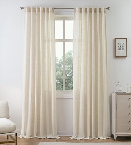 DriftAway Natural Linen Curtains 120 Inches Long 3 Pound Thick Semi