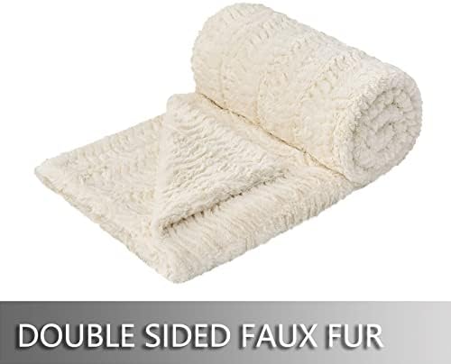 YUSOKI Luxury Double Sided Faux Fur Twin XL Blanket, Ivory, 63"x90"