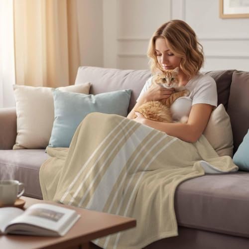Taupe Stripe Throw Blanket for Couch, Modern Minimalist Striped