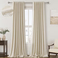 Beige 100% Blackout Linen Curtains 108 Inches Long for Bedroom Back