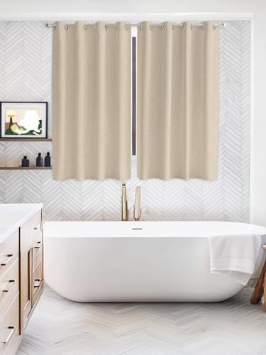 Tan Solid Color Window Curtains Panels with Silver Grommet, Modern