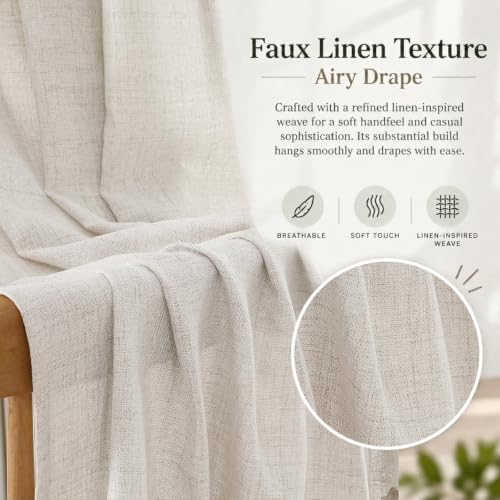OWENIE Natural Pinch Pleated Linen Curtains 84 Inches Long 2 Panels