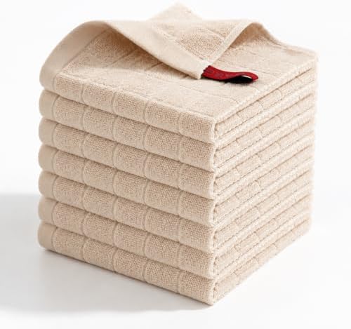 7 Pack Beige 12 x 12 Inch Cotton Terry Kitchen Dish Cloths
