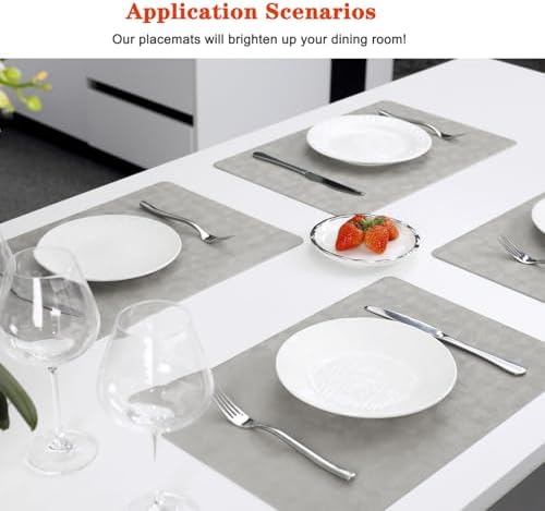 Gray Vinyl Placemats Set of 12 Waterproof Wipeable Table Mats