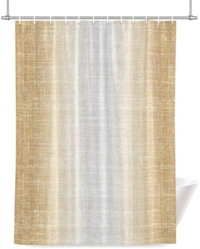 Sand Beige Ombre Shower Curtain Rustic Linen Texture Waterproof Fabric