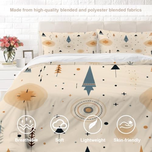 Geometric Shapes Duvet Cover Set King Size, 3 Pieces Bohemian Themed