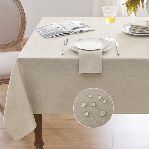 Softalker Small Tablecloth Beige 52x70 Inch Rectangle Linen Textured