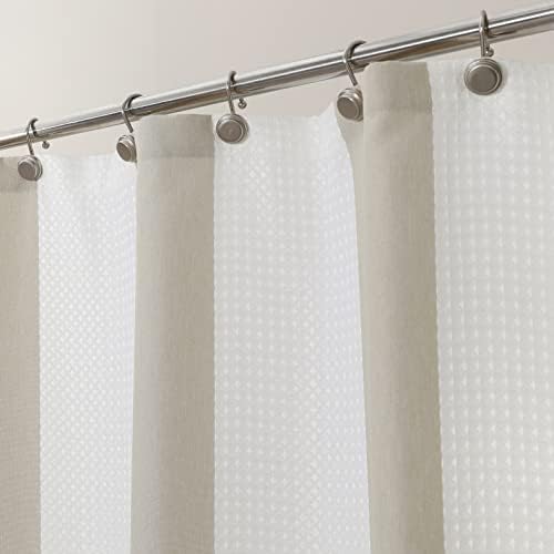 WEST LAKE Taupe Waffle Fabric Shower Curtain Vertical Stripe Farmhouse
