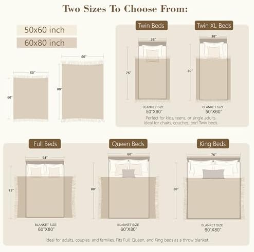 Carriediosa Chenille Throw Blanket with Knotted Tassels 50x60, Tan
