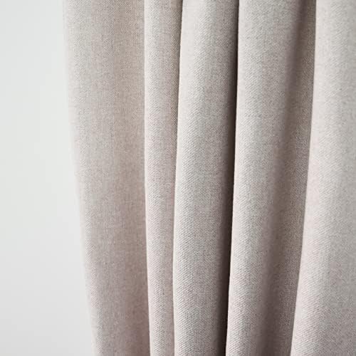 Beige Curtains Linen Textured Kitchen Window 84 inches Long Privacy
