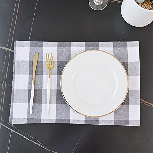 Grey & White 2 Side Cotton Buffalo Check Placemats Set of 4 Heat