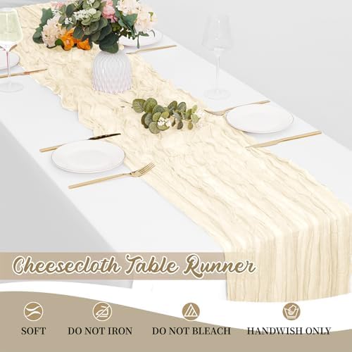 8 Pack Ivory Cheesecloth Table Runners 20x120 Inch Gauze Table Runner