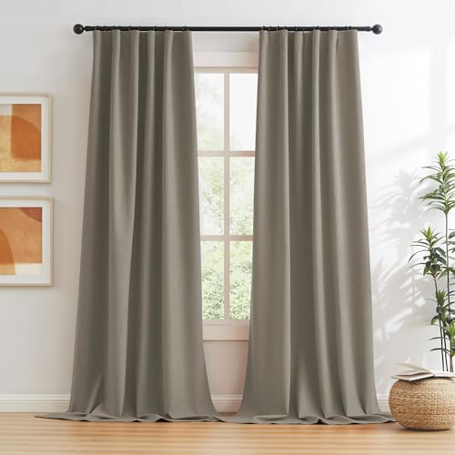 KEQIAOSUOCAI Taupe Blackout Curtains 96 Inches Long 2 Panels Back Tab