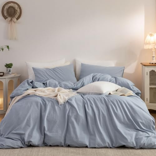 Duvet Cover Set 100% Washed Cotton Linen Feel 2‐Pcs Twin
