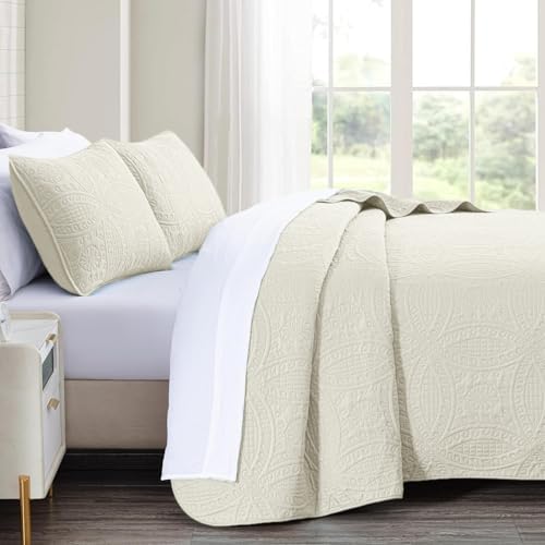 akkialla King/Cal King Quilt Set,Cream Lightweight Bedspread with Coin