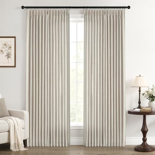 Pleated Linen Curtains 90 Inches Long for Living Room 2 Panels Rustic