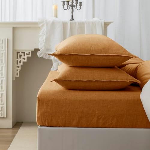 EVERLY 100% Linen Pillowcases Set of 2, Envelope Overlap Closure