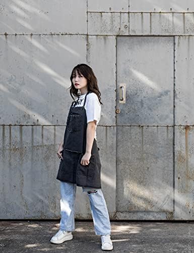 Cotton Denim Apron Soft - Unisex Adjustable Bib Apron with 5-Pockets