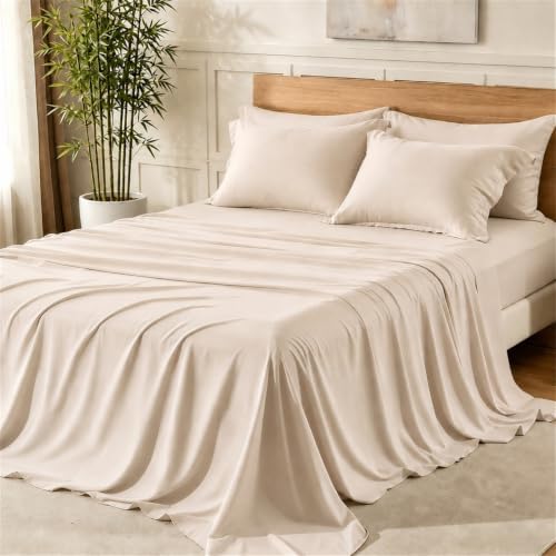 KAKIJUMN 6 Piece Queen Sheets Set, Rayon Derived from Bamboo Blend