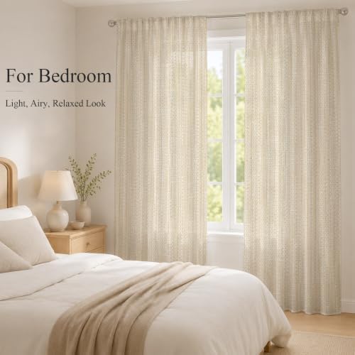 Creamy Ivory Semi Sheer Curtains 108" Long 2 Panels, Light Filter