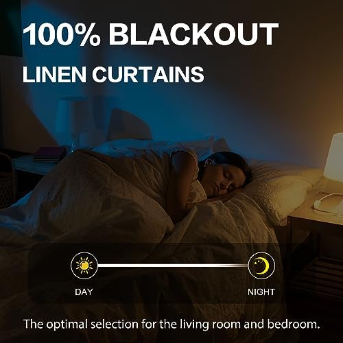 KEQIAOSUOCAI Ivory Ecru Blackout Linen Curtains Energy Smart Light