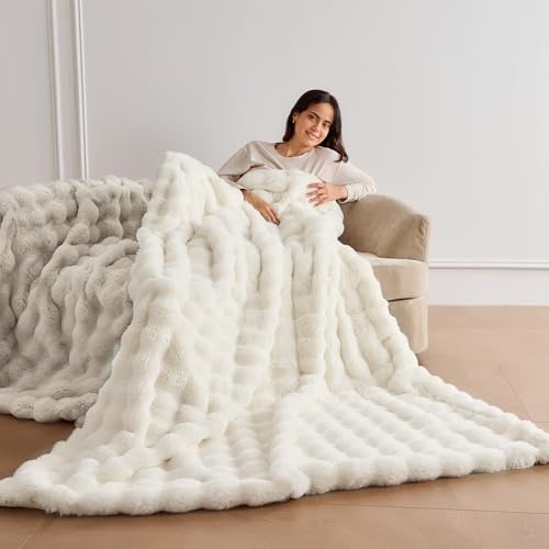 Fluffy Blanket for Couch Soft Luxury Faux Rabbit Fur Throw Cozy Fuzzy