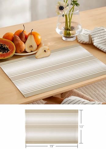 Beige Striped Table Runner and Placemats for Dining Table, Burlap