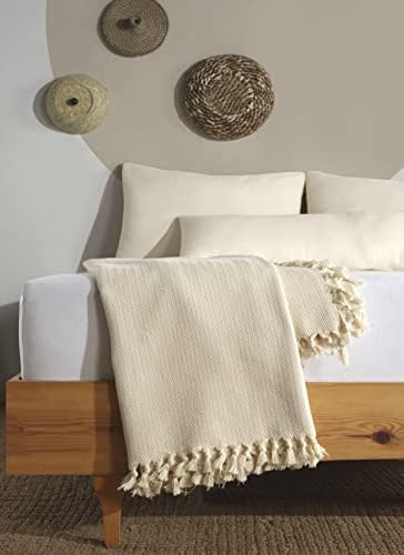 Handmade Undyed Natural Pure Cotton King Herringbone Blanket Coverlet