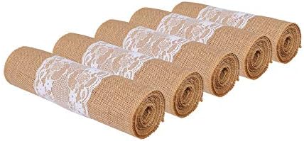 MDS 10 PCS 100% Natural Burlap Table Runners 12" x 72" with Lace
